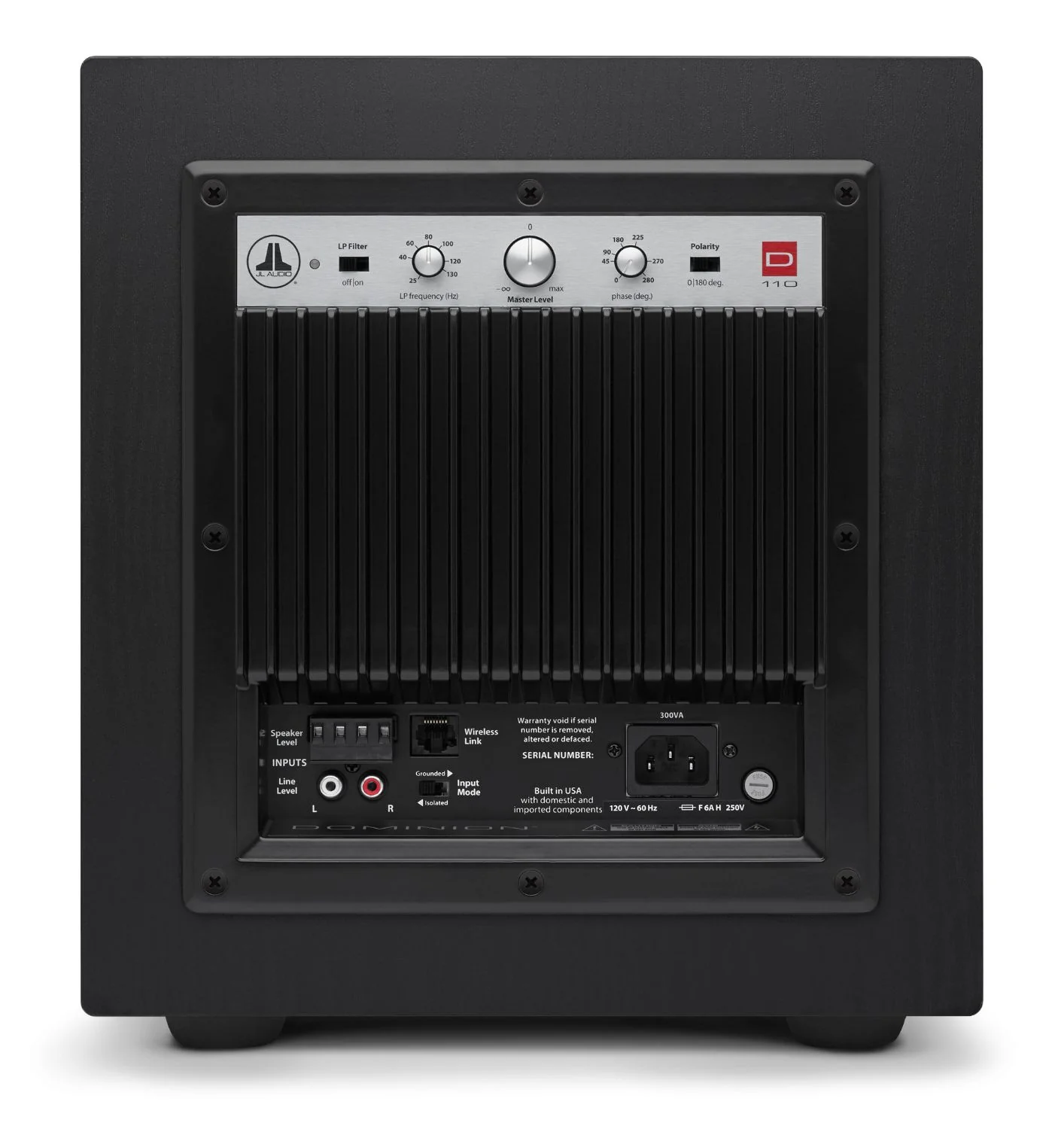 JL Audio d110 Anschlüsse Rückseite Aktiv-Sub-Woofer 750-watt