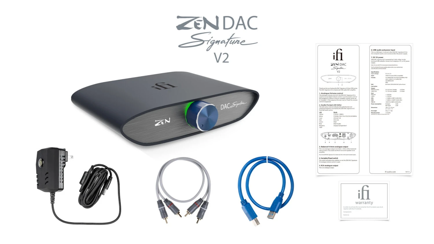 iFi Audio ZEN DAC Signature V2, Hi-Res D/A-Wandler mit USB3.0 Eingang – inkl. iPower 5 V